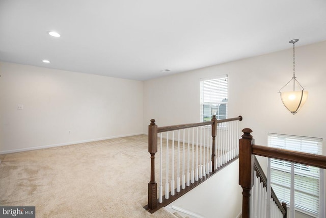 6056 Greenspring Rd, Fredericksburg, VA 22407 - corridor with an upstairs landing, baseboards, carpet floors, and recessed lighting
