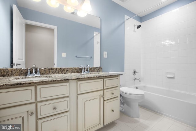 6056 Greenspring Rd, Fredericksburg, VA 22407 - full bath featuring toilet, bathtub / shower combination, double vanity, and tile patterned floors