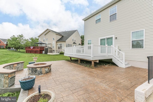 6056 Greenspring Rd, Fredericksburg, VA 22407 - view of patio / terrace with a fire pit, a wooden deck, and a gazebo