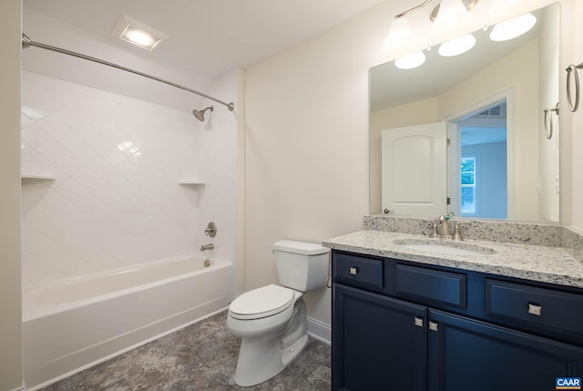 212 Bartholomew Pl, Stanardsville, VA 22973 - bathroom featuring vanity, toilet, baseboards, and bathtub / shower combination