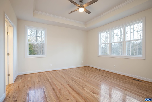 212 Bartholomew Pl, Stanardsville, VA 22973 - spare room featuring light wood-style floors, a tray ceiling, and visible vents