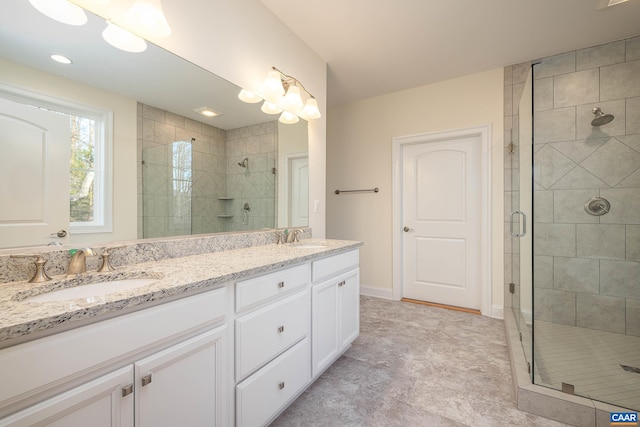 212 Bartholomew Pl, Stanardsville, VA 22973 - bathroom featuring a stall shower, double vanity, and a sink