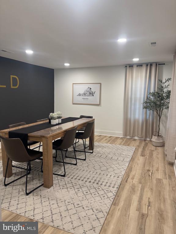 6612 Old Plank Rd, Fredericksburg, VA 22407 - dining space with light wood-type flooring, recessed lighting, and baseboards