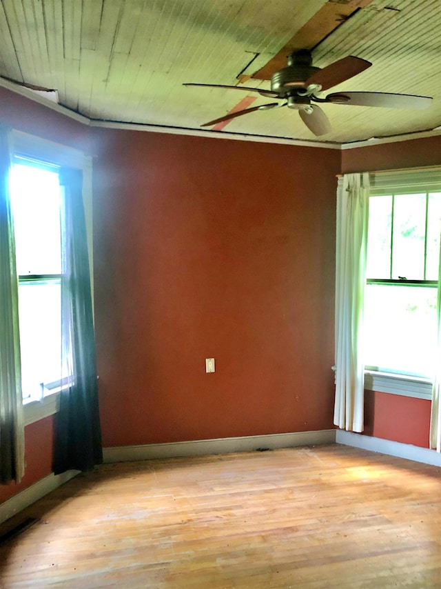 9264 Schuyler Rd, Schuyler, VA 22969 - spare room with baseboards, a ceiling fan, light wood-style flooring, and wooden ceiling