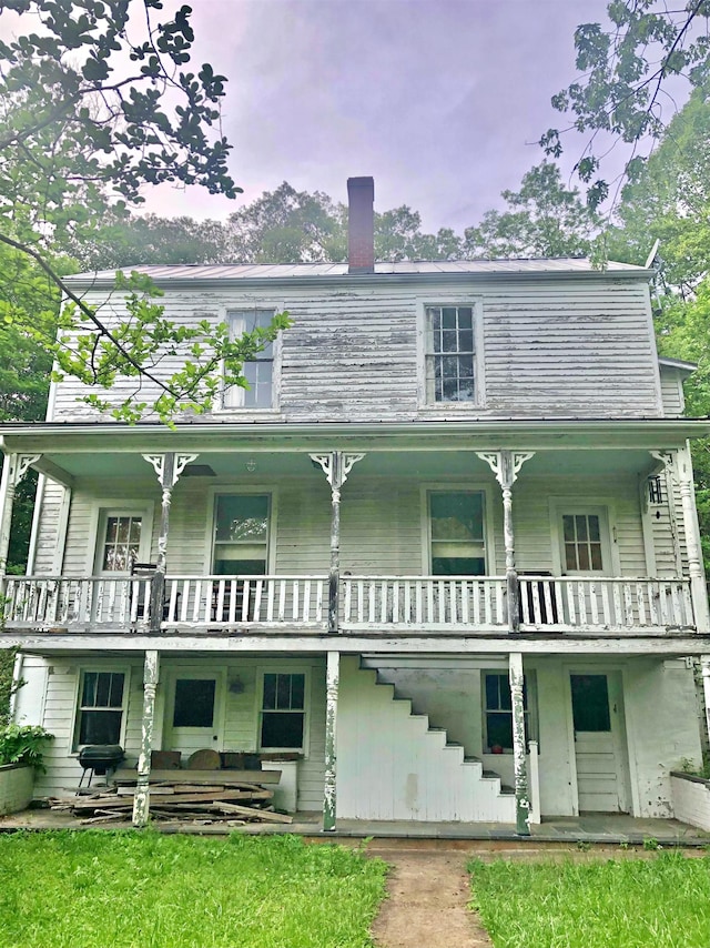 9264 Schuyler Rd, Schuyler, VA 22969 - back of house with a porch, a chimney, stairs, and a balcony