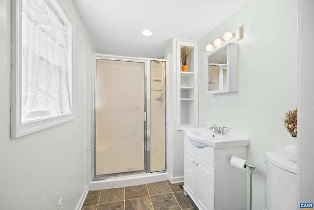 687 Gidsville Rd, Amherst, VA 24521 - full bath featuring vanity, a stall shower, toilet, and baseboards