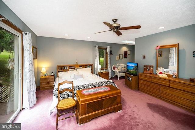 127 Gold Rush Dr, Locust Grove, VA 22508 - carpeted bedroom with access to exterior, ceiling fan, and recessed lighting