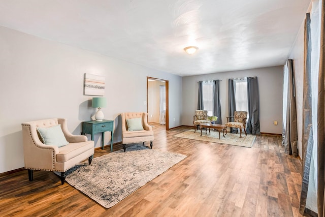 sitting room with wood-type flooring