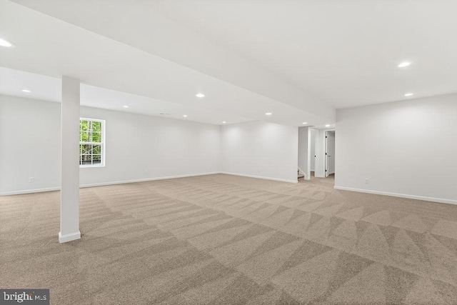 5903 Stubbs Bridge Rd, Mineral, VA 23117 - below grade area featuring recessed lighting, light colored carpet, baseboards, and stairs