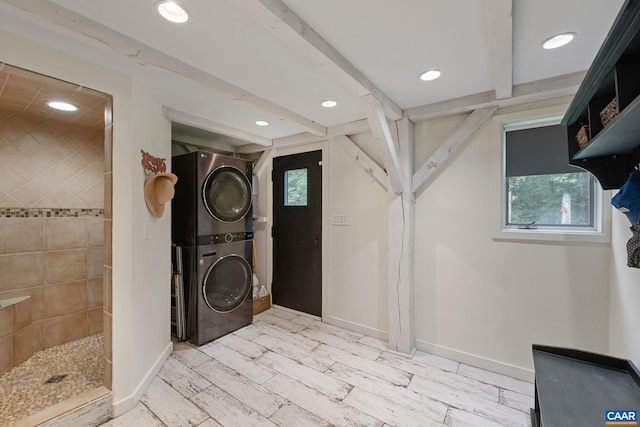 5875 Burnett Ln, Advance Mills, VA 22968 - kitchen featuring oven, black electric stovetop, open shelves, a wooden ceiling with exposed beams, and dark cabinets