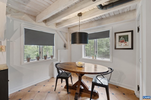 5875 Burnett Ln, Advance Mills, VA 22968 - dining area with a wooden ceiling with exposed beams