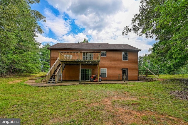 3716 Martin Kings Rd, Charlottesville, VA 22902 - back of house featuring stairway, a wooden deck, a lawn, and a patio area