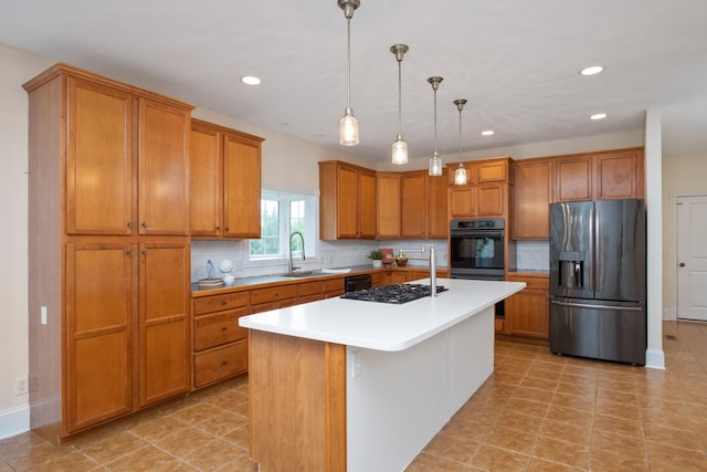 109 Leavel Ct, Bridgewater, VA 22812 - kitchen with fridge with ice dispenser, a sink, brown cabinets, dishwasher, and recessed lighting