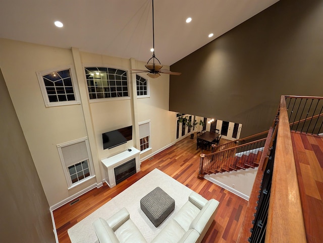 109 Leavel Ct, Bridgewater, VA 22812 - living area featuring ceiling fan, wood finished floors, stairway, recessed lighting, and baseboards