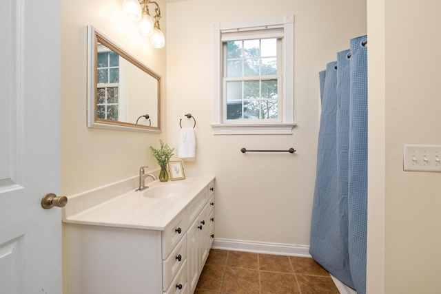 109 Leavel Ct, Bridgewater, VA 22812 - bathroom with vanity, baseboards, tile patterned flooring, and a shower with shower curtain