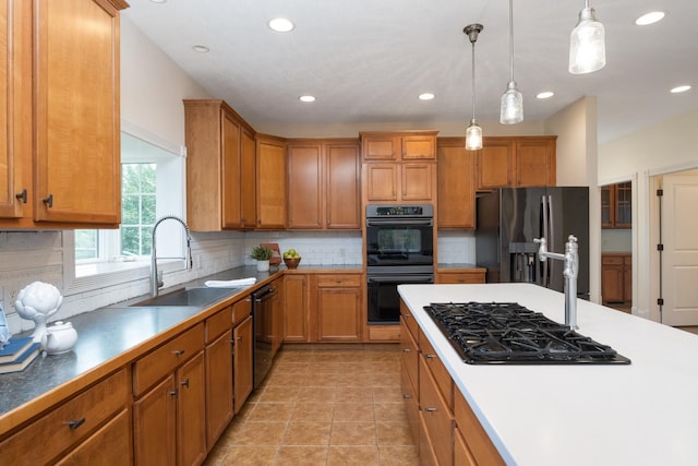 109 Leavel Ct, Bridgewater, VA 22812 - kitchen featuring black appliances, brown cabinets, a sink, recessed lighting, and pendant lighting