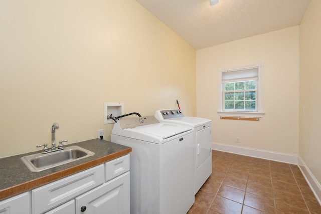 109 Leavel Ct, Bridgewater, VA 22812 - laundry area with washer and dryer, cabinet space, baseboards, and tile patterned flooring