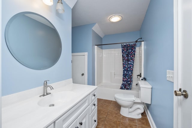 109 Leavel Ct, Bridgewater, VA 22812 - bathroom featuring vanity, toilet, tile patterned floors, shower / tub combo with curtain, and baseboards
