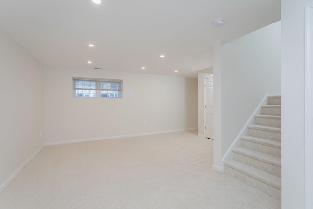 basement with light carpet