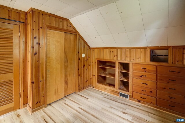 807 Hillcrest Rd, Charlottesville, VA 22903 - additional living space featuring lofted ceiling, wooden walls, and light wood-style floors