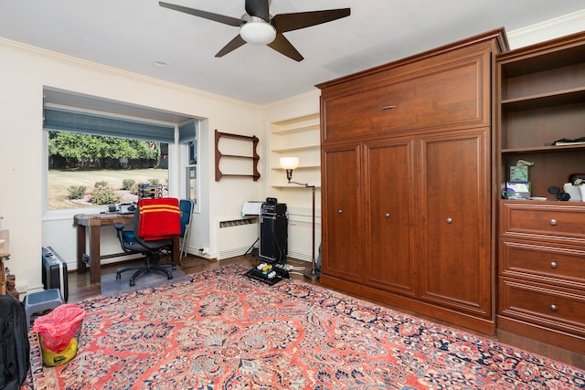 1204 Westmoreland Dr, Staunton, VA 24401 - office with a ceiling fan, crown molding, wood finished floors, and radiator