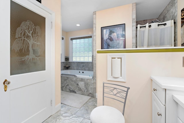 1204 Westmoreland Dr, Staunton, VA 24401 - bathroom featuring marble finish floors, vanity, a shower, and a bath