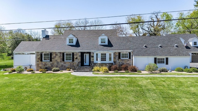 1204 Westmoreland Dr, Staunton, VA 24401 - cape cod home with stone siding, a chimney, a front lawn, and a shingled roof