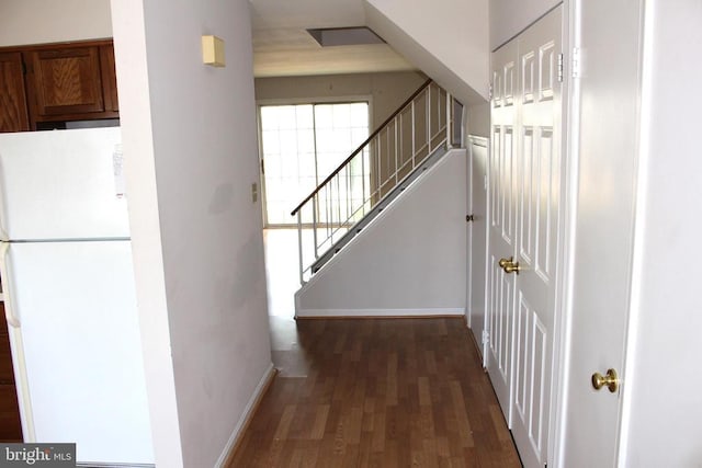 5151 Dominion Dr, Fredericksburg, VA 22407 - hallway with stairs, baseboards, and wood finished floors