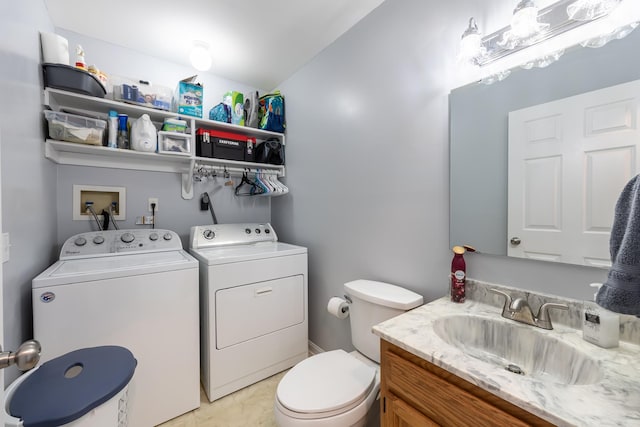 153 Heritage Hill Ln, Rochelle, VA 22738 - bathroom featuring washing machine and dryer, toilet, and vanity