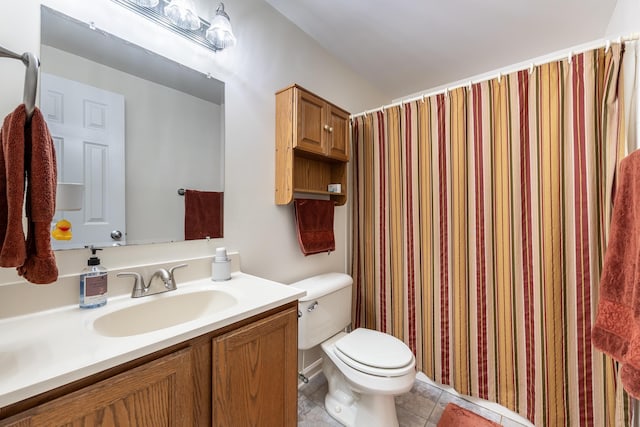 153 Heritage Hill Ln, Rochelle, VA 22738 - bathroom featuring toilet, tile patterned flooring, vanity, and curtained shower