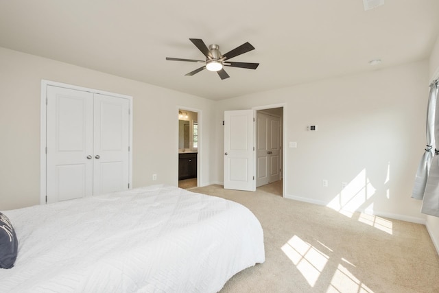 200 Overview St, Waynesboro, VA 22980 - bedroom featuring light carpet, a closet, a ceiling fan, and ensuite bath