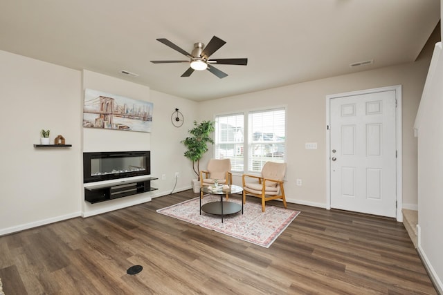 200 Overview St, Waynesboro, VA 22980 - sitting room featuring ceiling fan, wood finished floors, and a glass covered fireplace