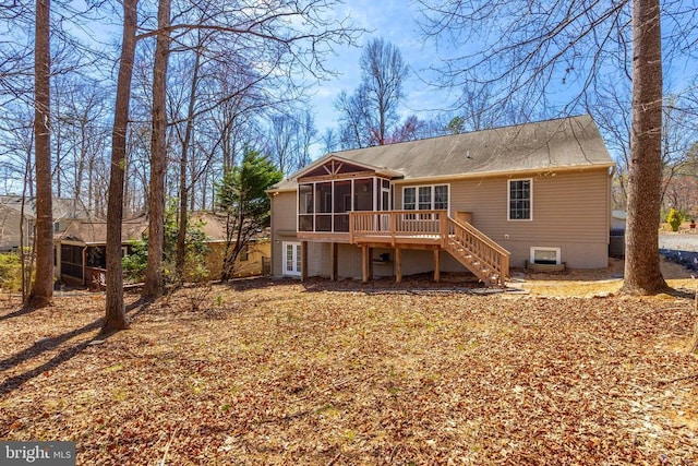 203 Birdie Rd, Locust Grove, VA 22508 - rear view of house with a sunroom, stairway, and a wooden deck