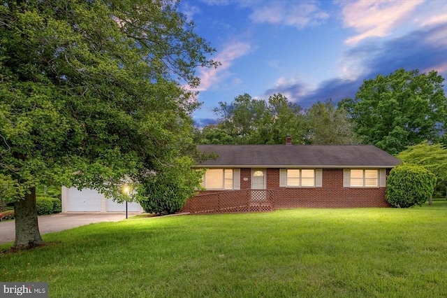 5524 Hickory Ridge Rd, Spotsylvania, VA 22551 - single story home with driveway, a yard, a garage, and brick siding