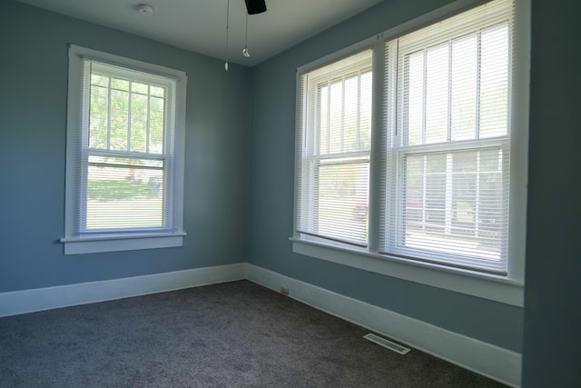 126 Park Blvd, Staunton, VA 24401 - spare room featuring ceiling fan, baseboards, dark carpet, and a smoke detector