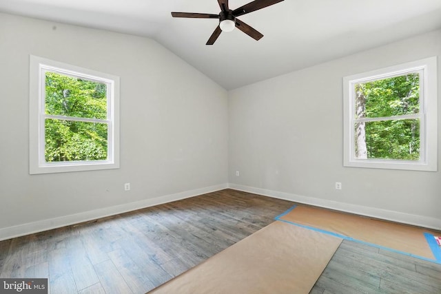 394 Pinehurst Rd, Gordonsville, VA 22942 - empty room featuring ceiling fan, plenty of natural light, wood finished floors, and vaulted ceiling
