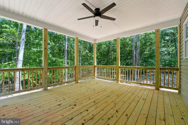 394 Pinehurst Rd, Gordonsville, VA 22942 - deck with a ceiling fan and view of wooded area
