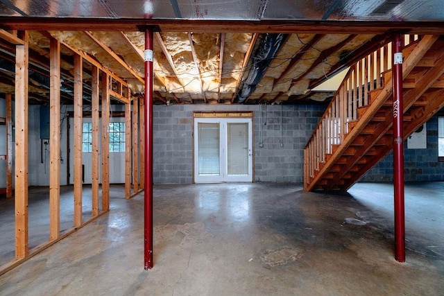 163 Valley View Ave, Mount Sidney, VA 24467 - unfinished basement featuring stairway and concrete block wall