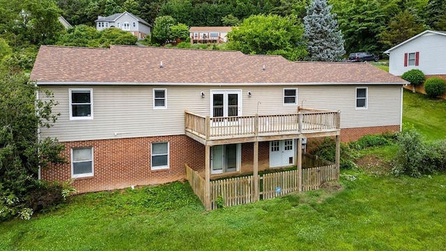 163 Valley View Ave, Mount Sidney, VA 24467 - rear view of house featuring a yard, brick siding, a wooden deck, and roof with shingles