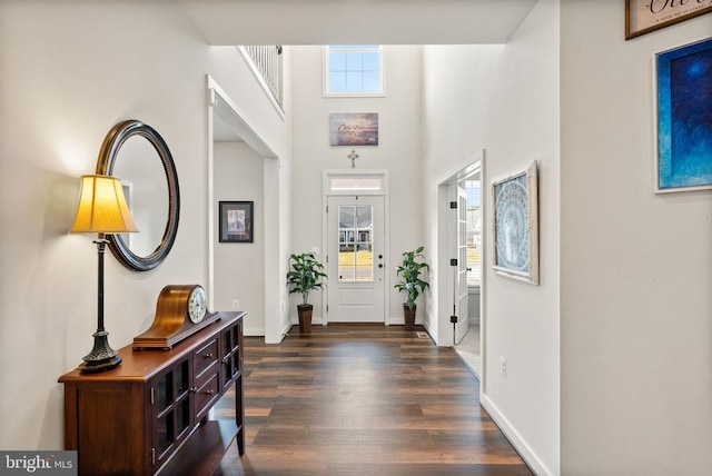11405 Owls Nest Ct, Spotsylvania, VA 22551 - entryway featuring dark wood-style floors, plenty of natural light, baseboards, and a high ceiling