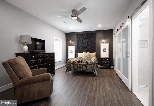 11405 Owls Nest Ct, Spotsylvania, VA 22551 - bedroom with baseboards, dark wood finished floors, recessed lighting, and a ceiling fan