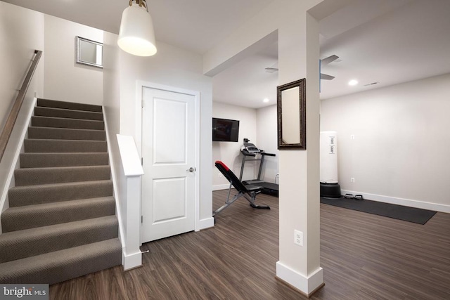 11405 Owls Nest Ct, Spotsylvania, VA 22551 - stairs featuring baseboards, wood finished floors, and recessed lighting