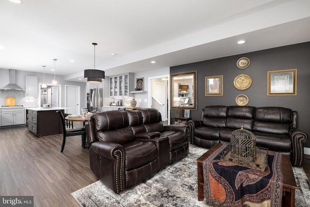 11405 Owls Nest Ct, Spotsylvania, VA 22551 - living area featuring dark wood finished floors and recessed lighting