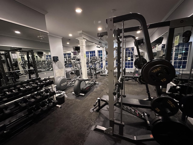 4551 Strutfield Ln Unit 4337, Alexandria, VA 22311 - gym featuring decorative columns and recessed lighting