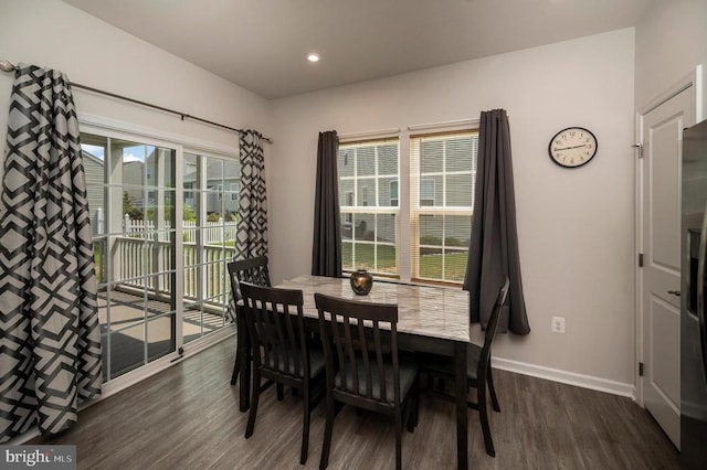 9323 Wood Creek Cir, Fredericksburg, VA 22407 - dining room featuring dark wood finished floors, baseboards, and recessed lighting