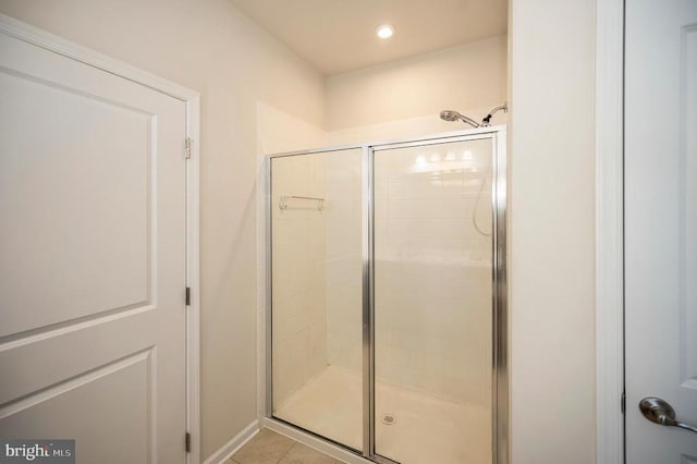 9323 Wood Creek Cir, Fredericksburg, VA 22407 - bathroom with a stall shower, tile patterned floors, and recessed lighting