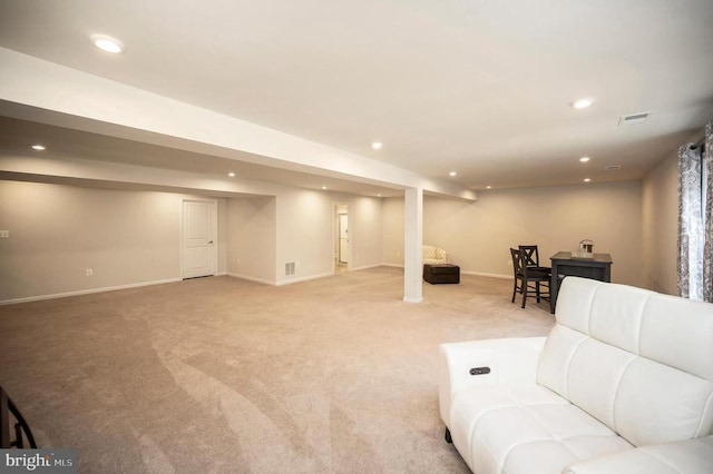 9323 Wood Creek Cir, Fredericksburg, VA 22407 - living area featuring recessed lighting, light colored carpet, and baseboards