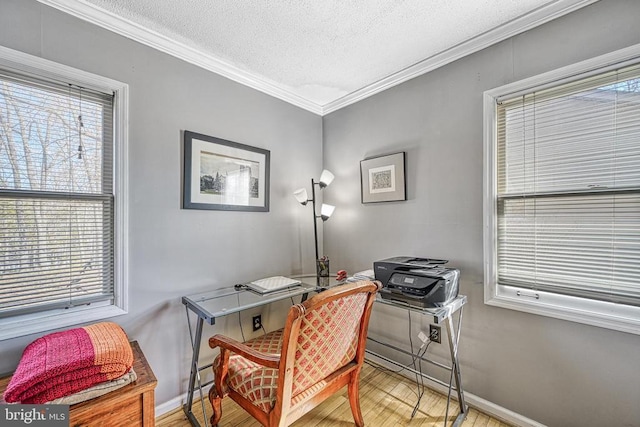 119 Birchside Cir, Locust Grove, VA 22508 - office space with plenty of natural light, a textured ceiling, wood finished floors, ornamental molding, and baseboards