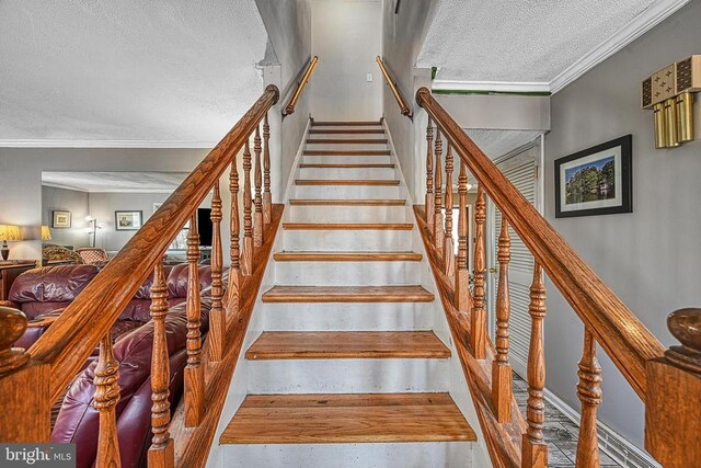 119 Birchside Cir, Locust Grove, VA 22508 - stairs featuring a textured ceiling and crown molding