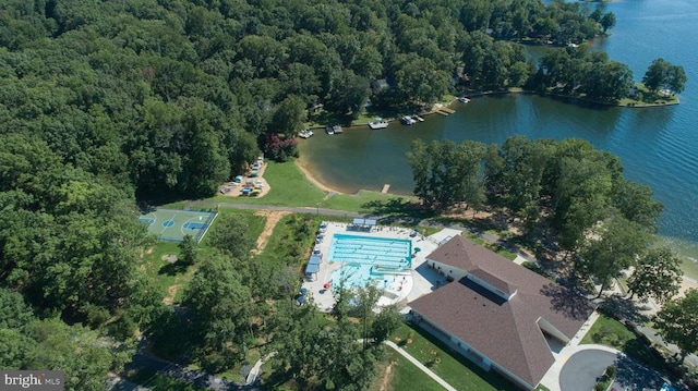 119 Birchside Cir, Locust Grove, VA 22508 - aerial overview of property's location with a heavily wooded area, a nearby body of water, and a pool area